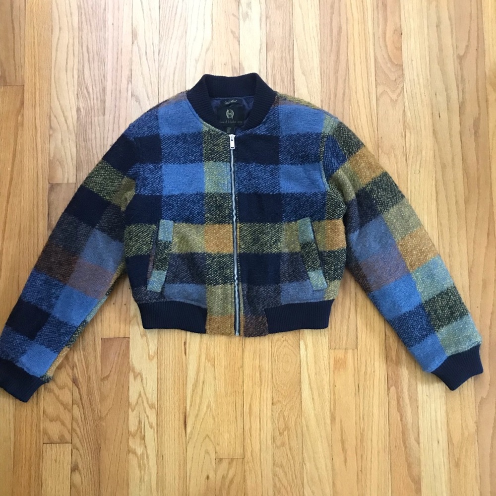 House Of Harlow 1960 Plaid Wool Blend Quilted Lined Bomber Jacket NWOT